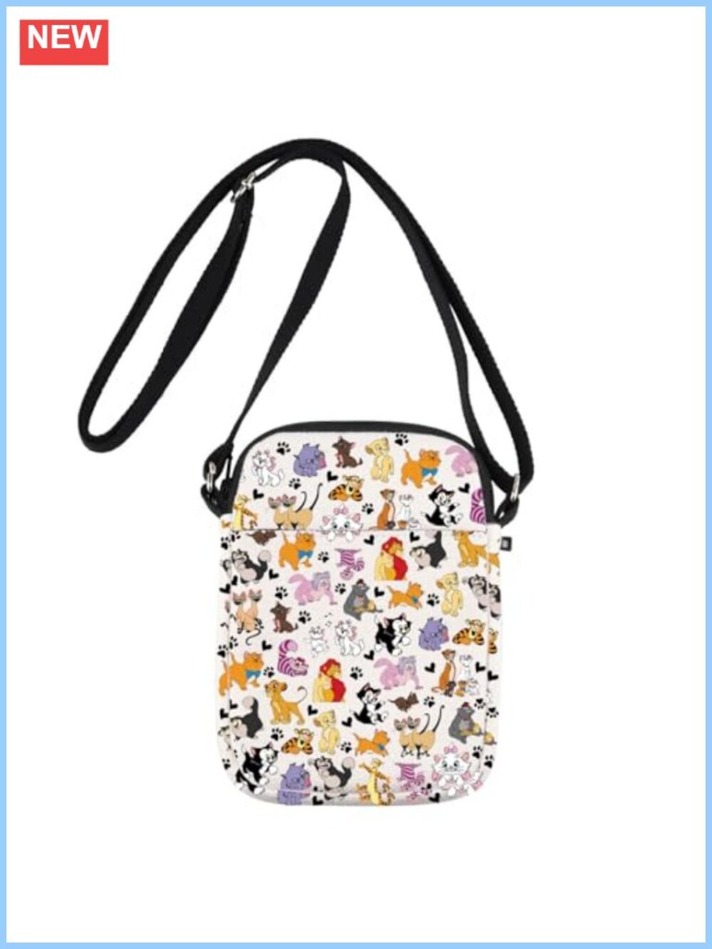 Canvas Crossbody Bag Cat Kitten Themed Adjustable Strap Multi Compartment